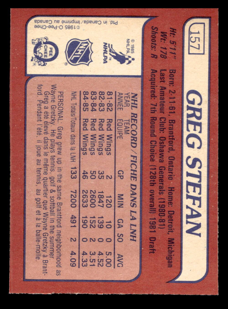 1985-86 O-Pee-Chee #157 Greg Stefan Near Mint+ OPC 