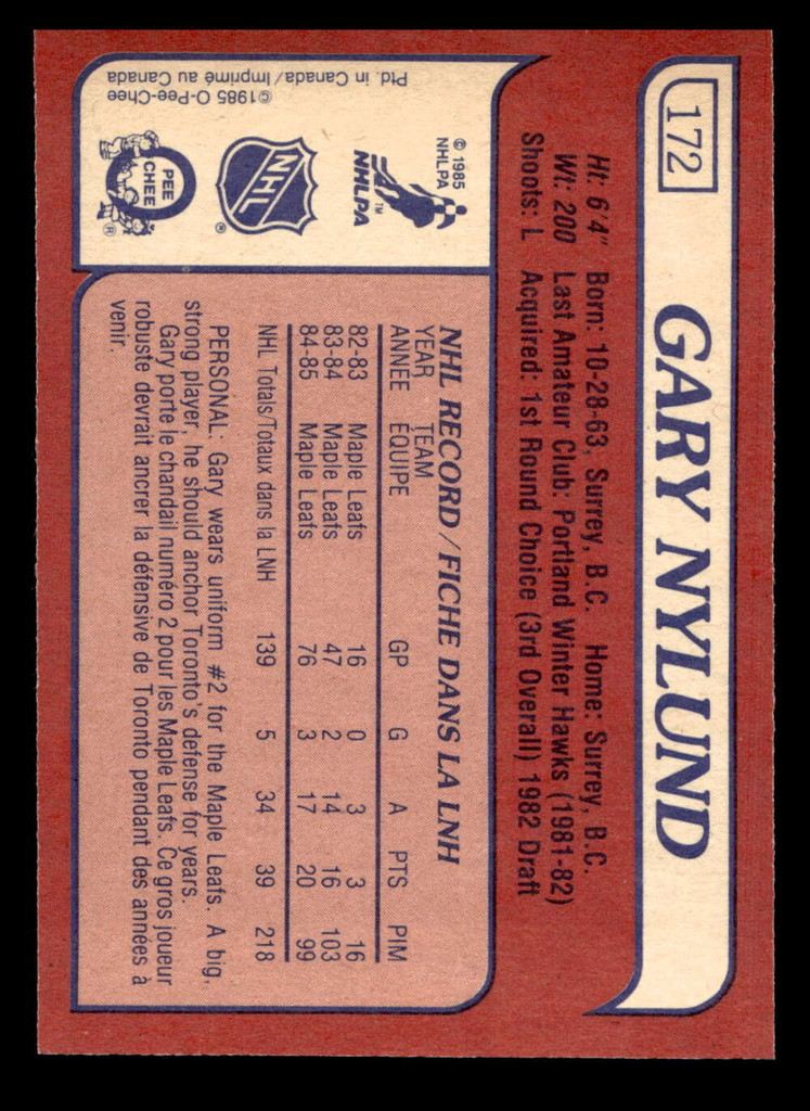 1985-86 O-Pee-Chee #172 Gary Nylund Ex-Mint OPC 