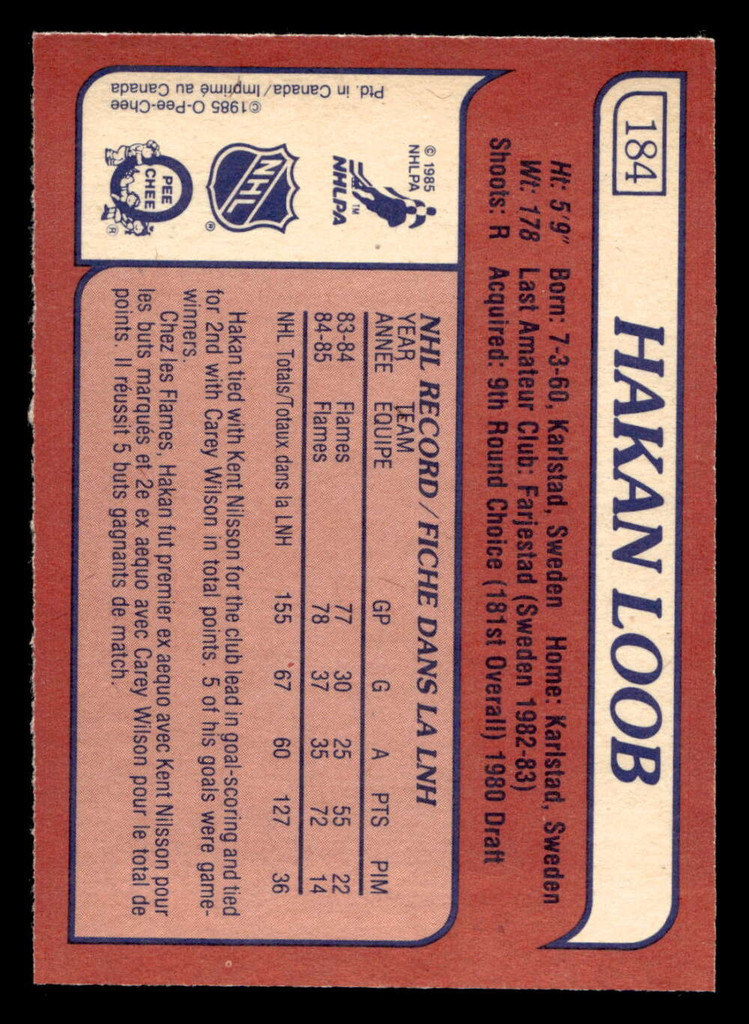 1985-86 O-Pee-Chee #184 Hakan Loob Near Mint+ OPC 