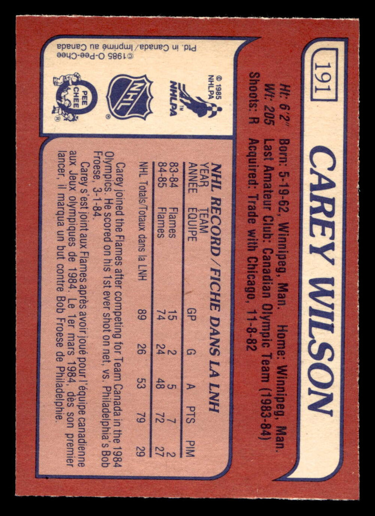 1985-86 O-Pee-Chee #191 Carey Wilson Poor RC Rookie OPC 