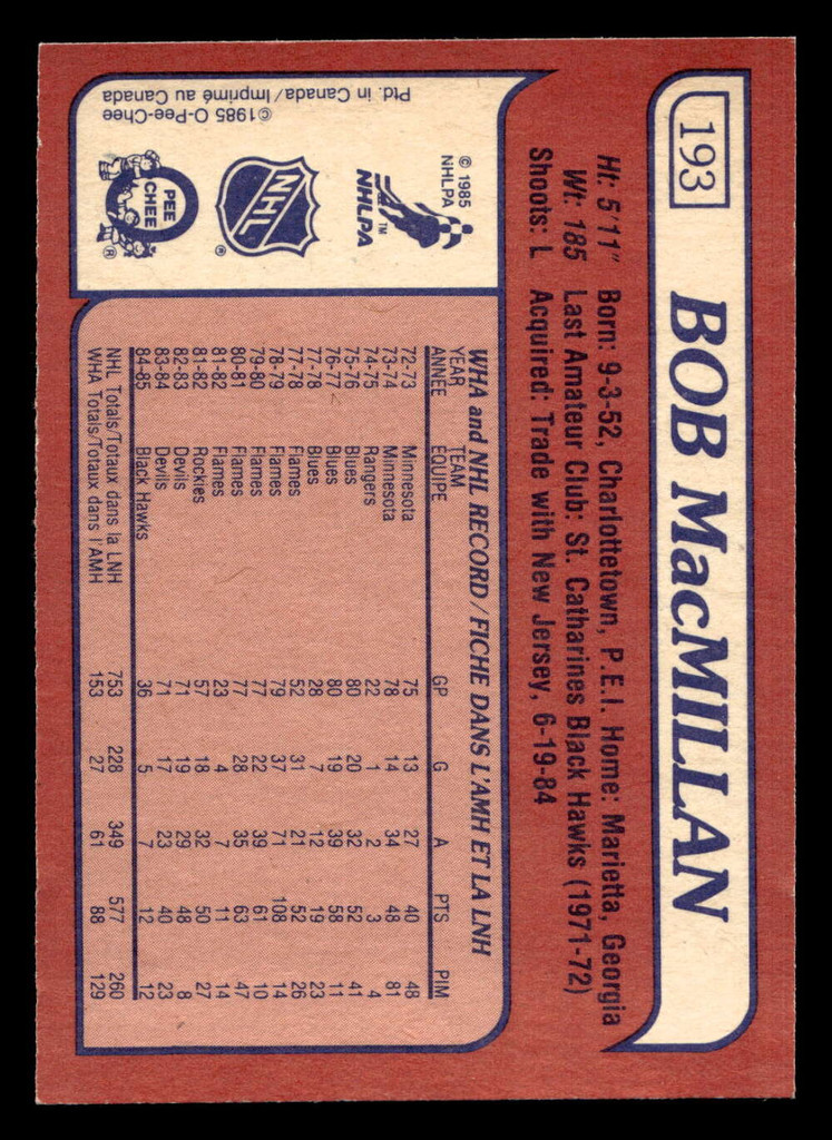 1985-86 O-Pee-Chee #193 Bob MacMillan Ex-Mint OPC 
