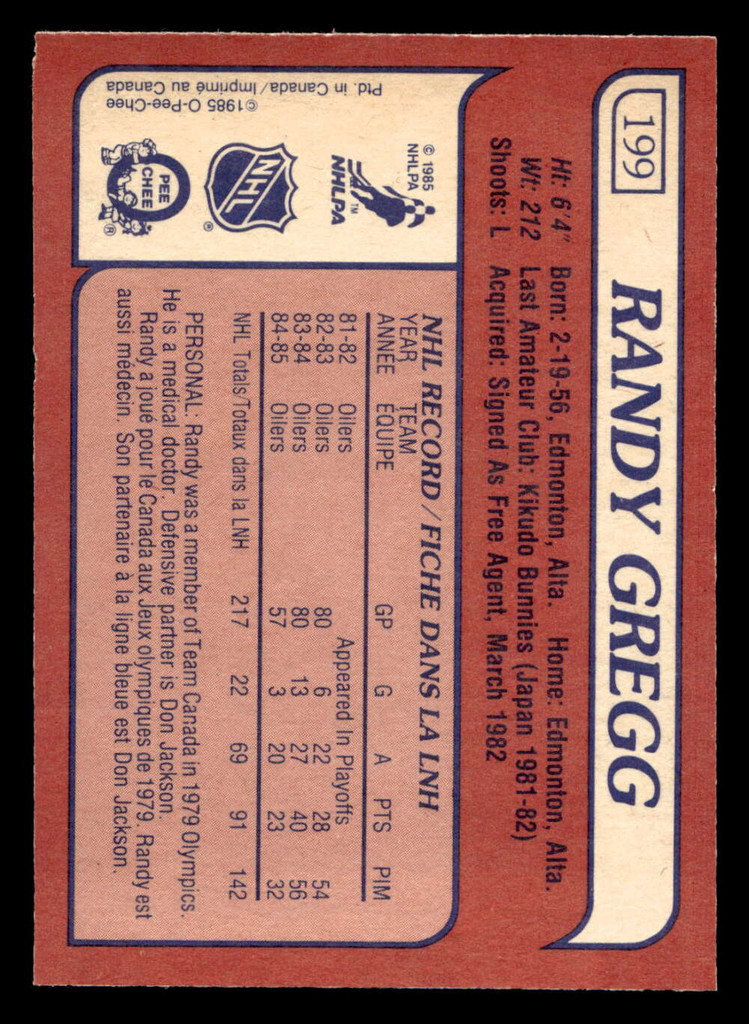 1985-86 O-Pee-Chee #199 Randy Gregg Near Mint+ OPC 