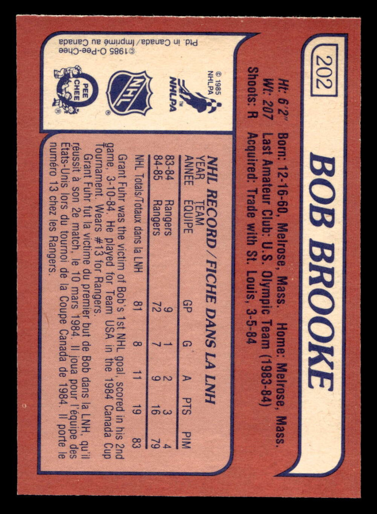 1985-86 O-Pee-Chee #202 Bob Brooke Near Mint RC Rookie OPC 