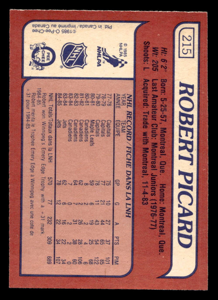 1985-86 O-Pee-Chee #215 Robert Picard Near Mint OPC 