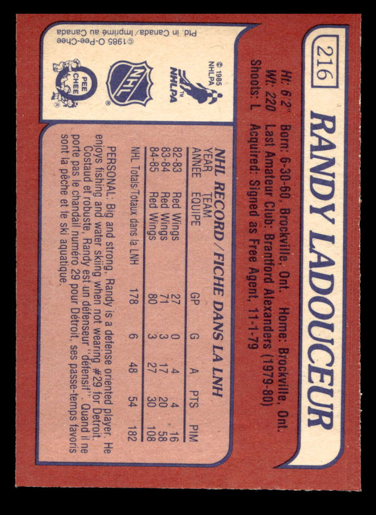 1985-86 O-Pee-Chee #216 Randy Ladouceur Near Mint+ OPC 