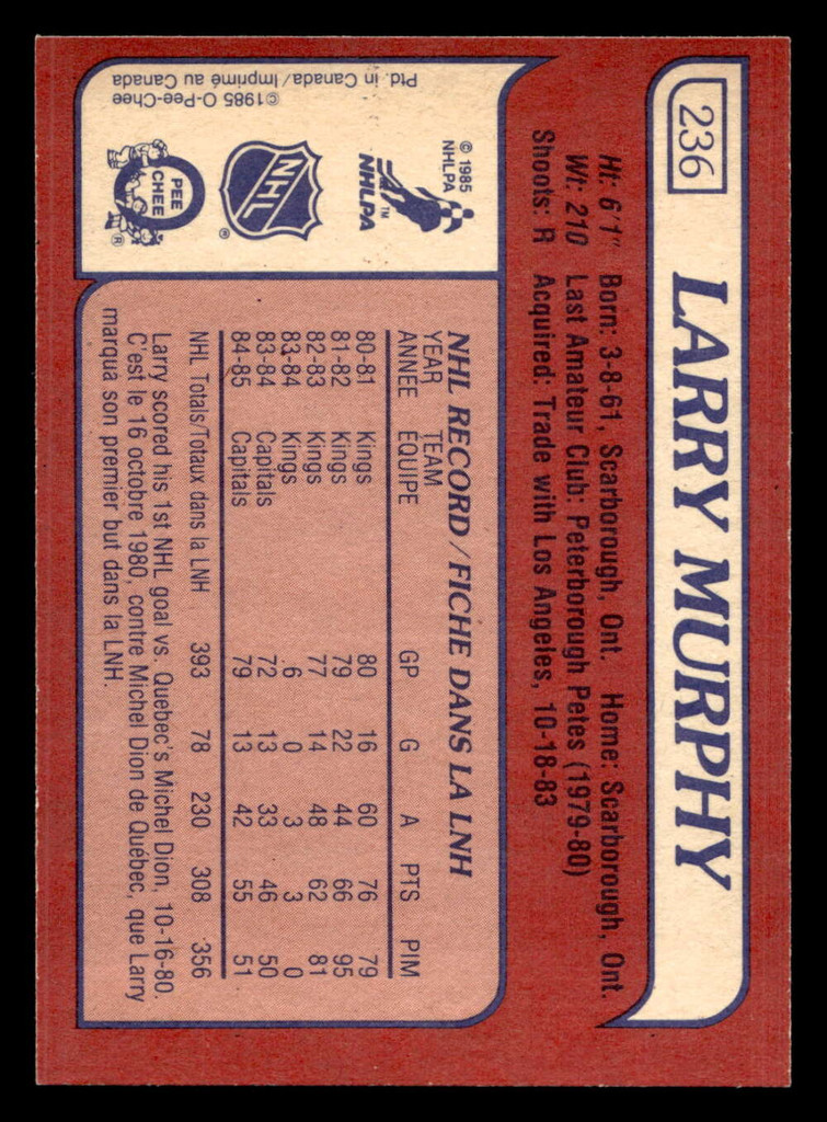 1985-86 O-Pee-Chee #236 Larry Murphy Very Good OPC 