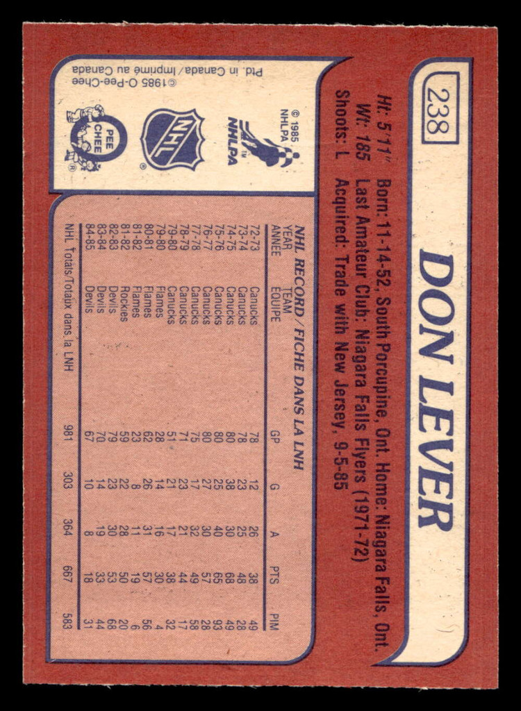 1985-86 O-Pee-Chee #238 Don Lever Near Mint+ OPC 