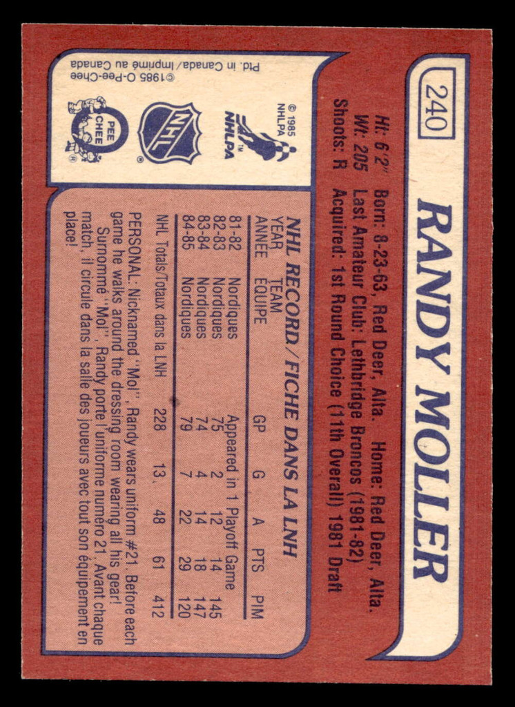 1985-86 O-Pee-Chee #240 Randy Moller Near Mint+ OPC 