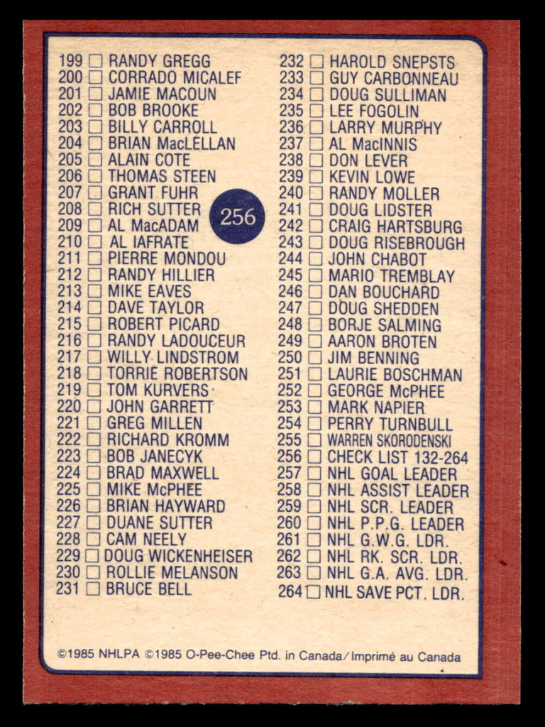 1985-86 O-Pee-Chee #256 Checklist Near Mint+ OPC 