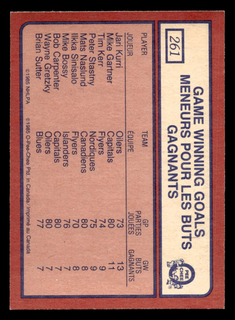 1985-86 O-Pee-Chee #261 Jari Kurri LL Near Mint OPC 