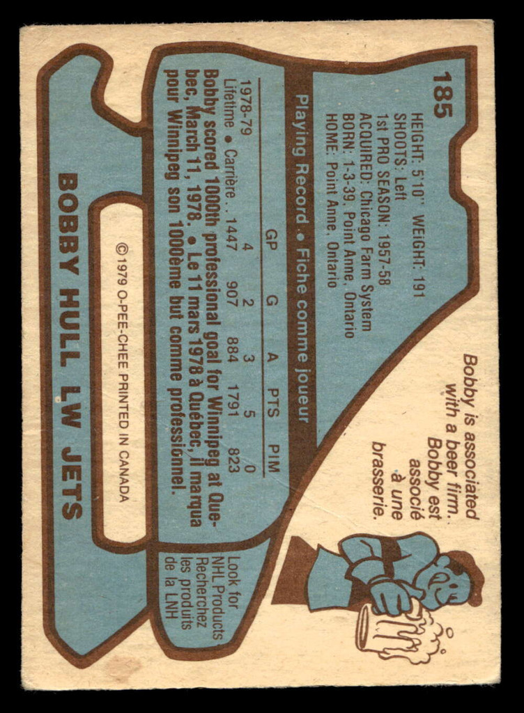 1979-80 O-Pee-Chee #185 Bobby Hull Very Good OPC 