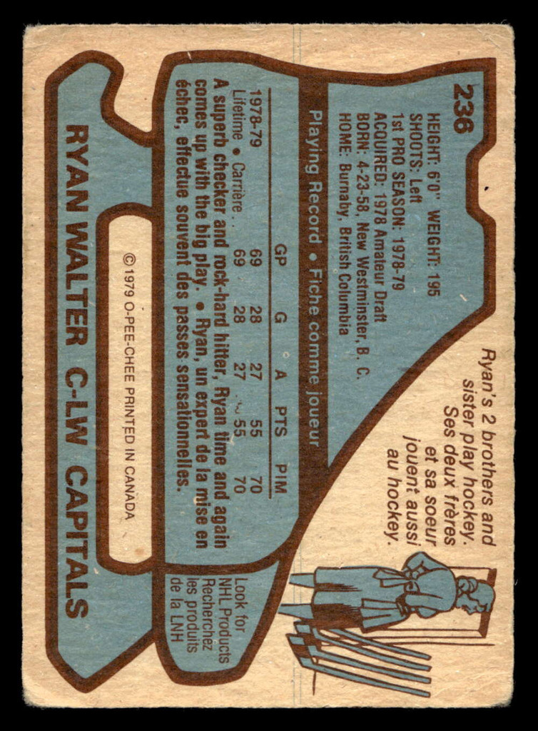 1979-80 O-Pee-Chee #236 Ryan Walter Poor RC Rookie OPC 