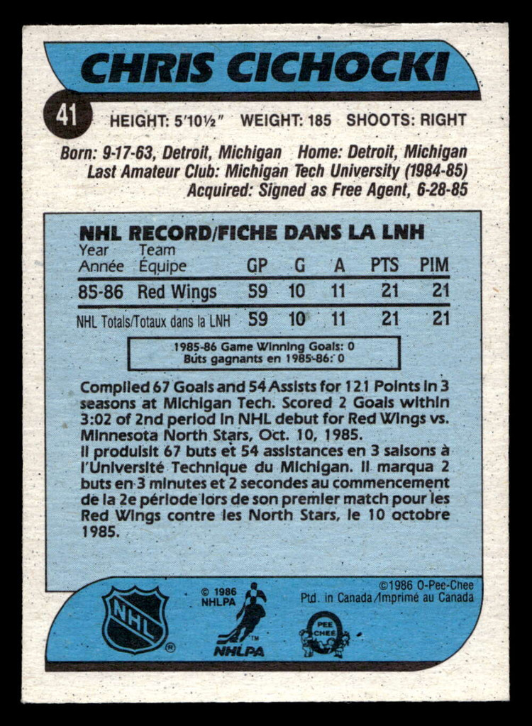 1986-87 O-Pee-Chee #41 Chris Cichocki Near Mint RC Rookie OPC 