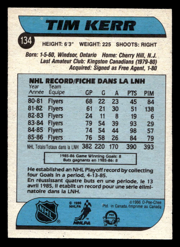 1986-87 O-Pee-Chee #134 Tim Kerr Near Mint OPC 