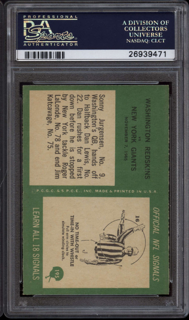 1966 Philadelphia #195 Redskins Play PSA 8 NM-Mint 