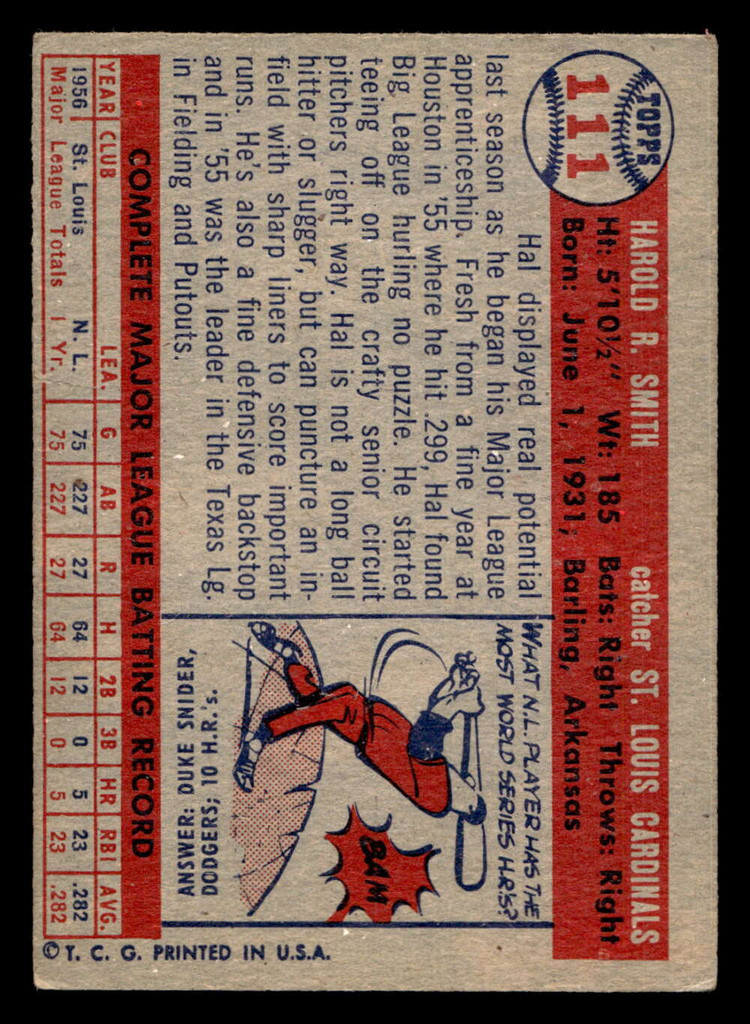 1957 Topps #111 Hal Smith Excellent  ID: 511774