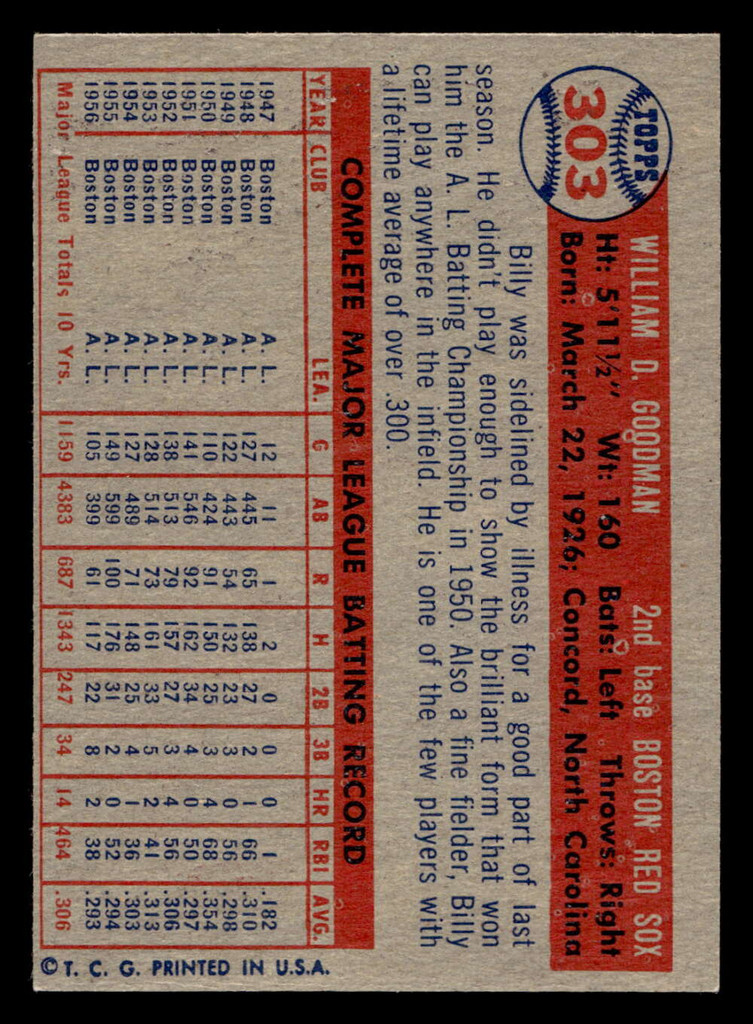 1957 Topps #303 Billy Goodman Ex-Mint  ID: 511821