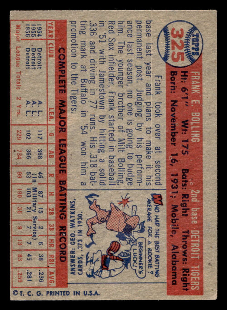 1957 Topps #325 Frank Bolling VG-EX 