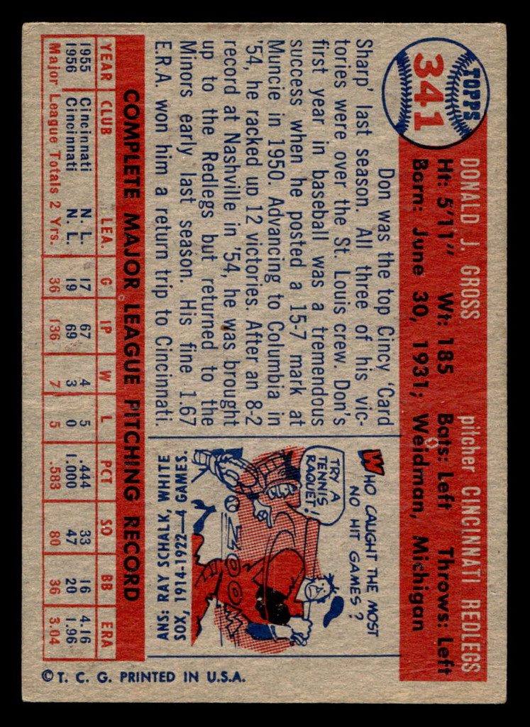 1957 Topps #341 Don Gross Excellent+ RC Rookie  ID: 511831