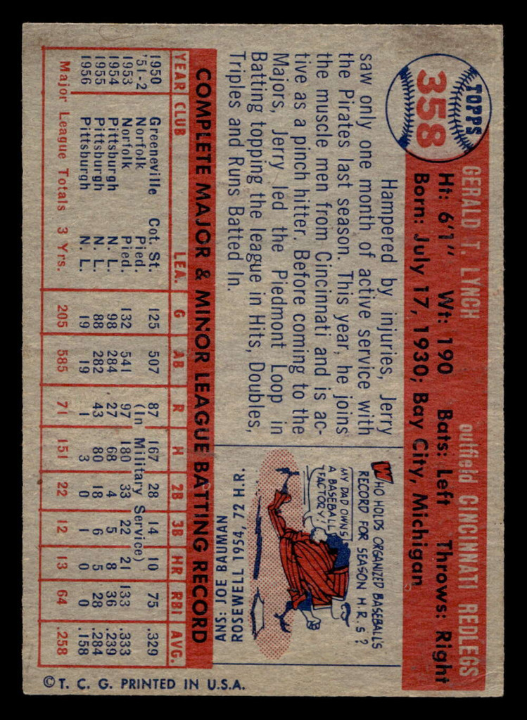 1957 Topps #358 Jerry Lynch VG-EX  ID: 511835
