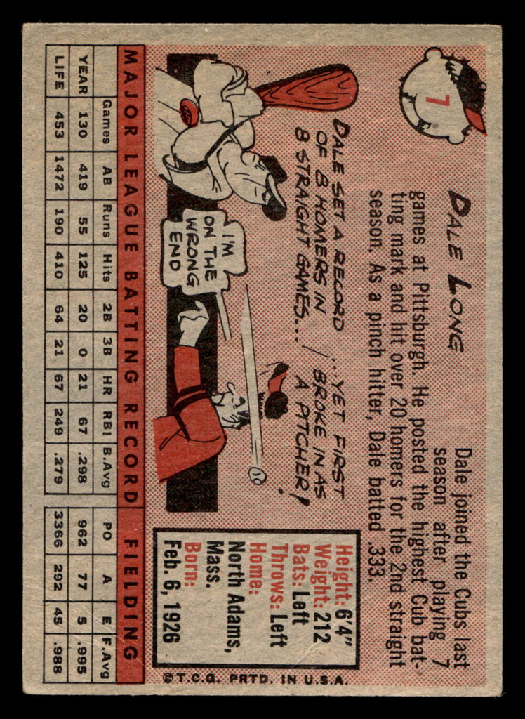 1958 Topps #7 Dale Long Very Good  ID: 511854