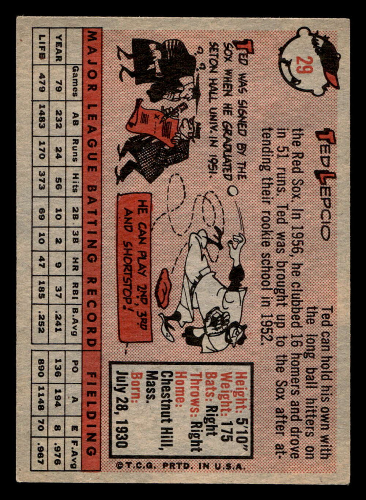 1958 Topps #29 Ted Lepcio UER Excellent+  ID: 511860