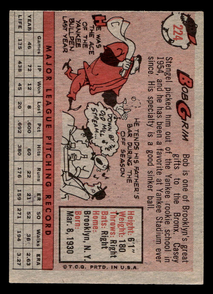 1958 Topps #224 Bob Grim Excellent+  ID: 511890