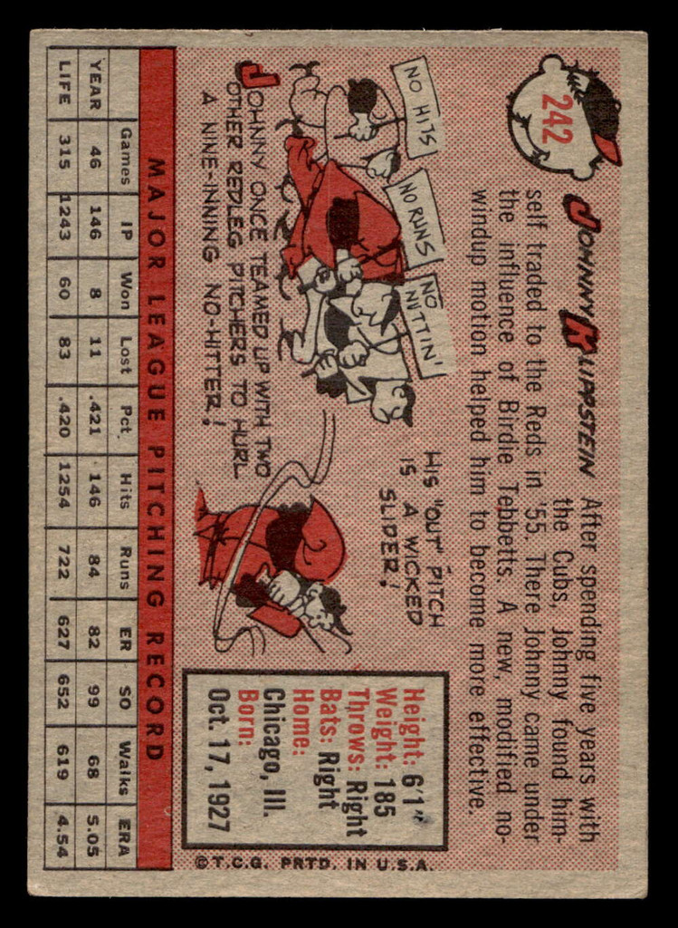 1958 Topps #242 Johnny Klippstein Excellent 