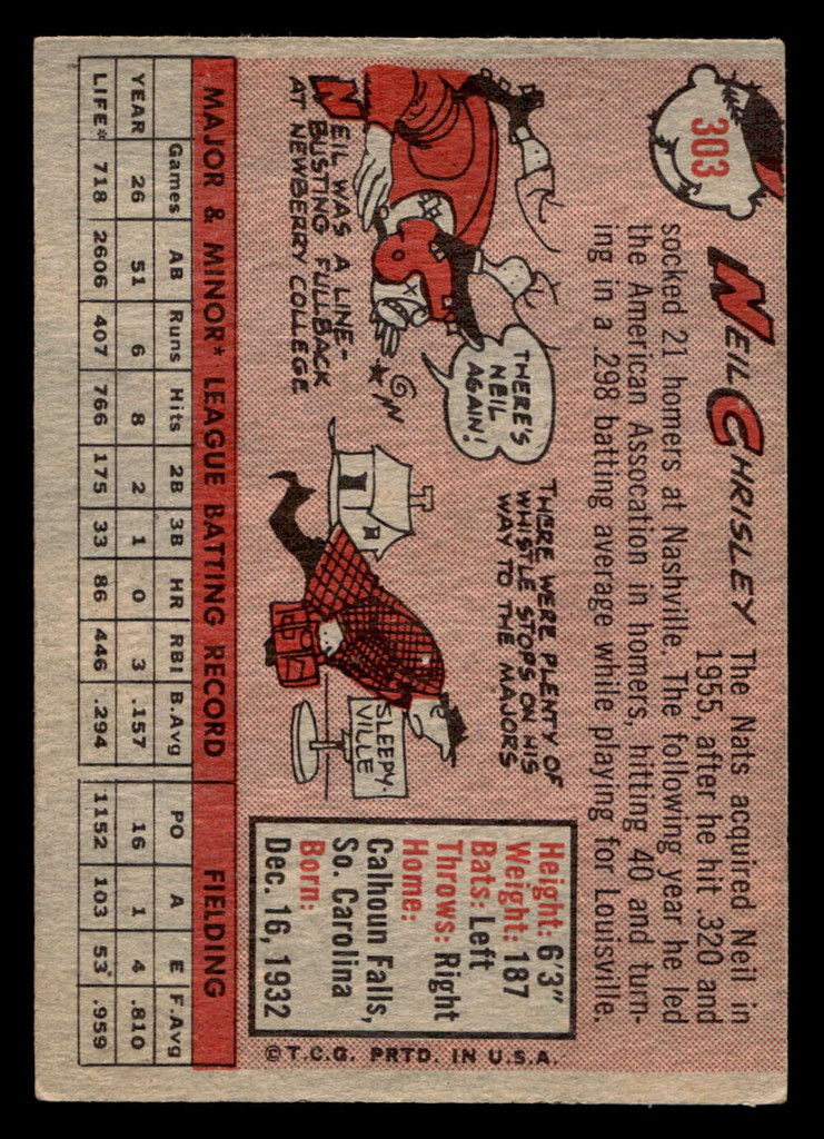 1958 Topps #303 Neil Chrisley UER Excellent Miscut 