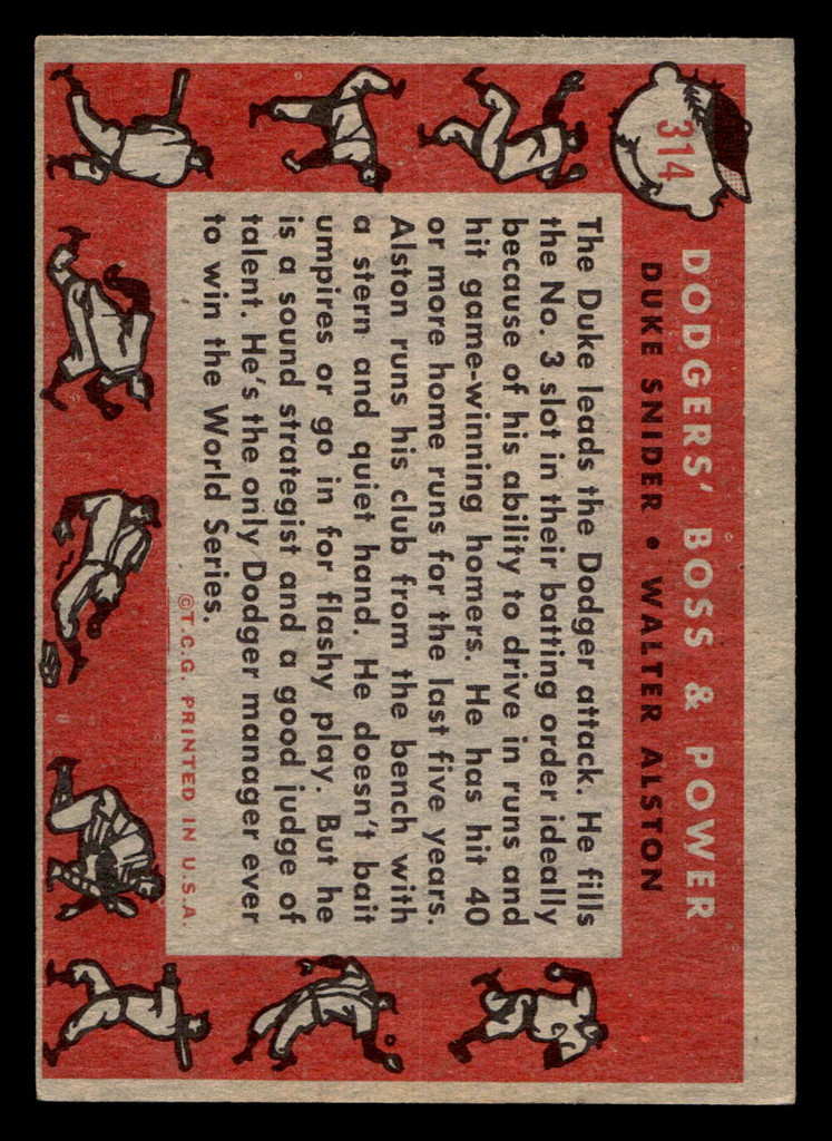 1958 Topps #314 Duke Snider/Walt Alston Dodgers' Boss & Power Excellent+  ID: 511917