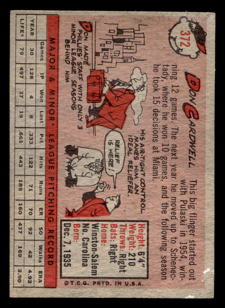 1958 Topps #372 Don Cardwell Good 