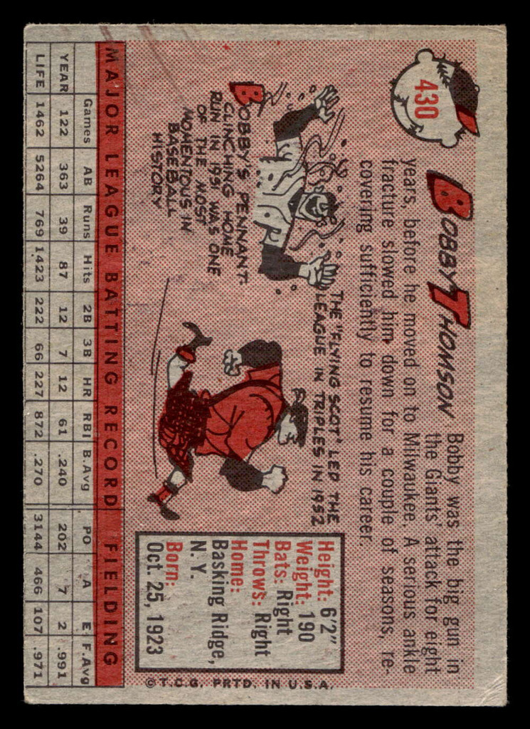 1958 Topps #430 Bobby Thomson Excellent+  ID: 511949
