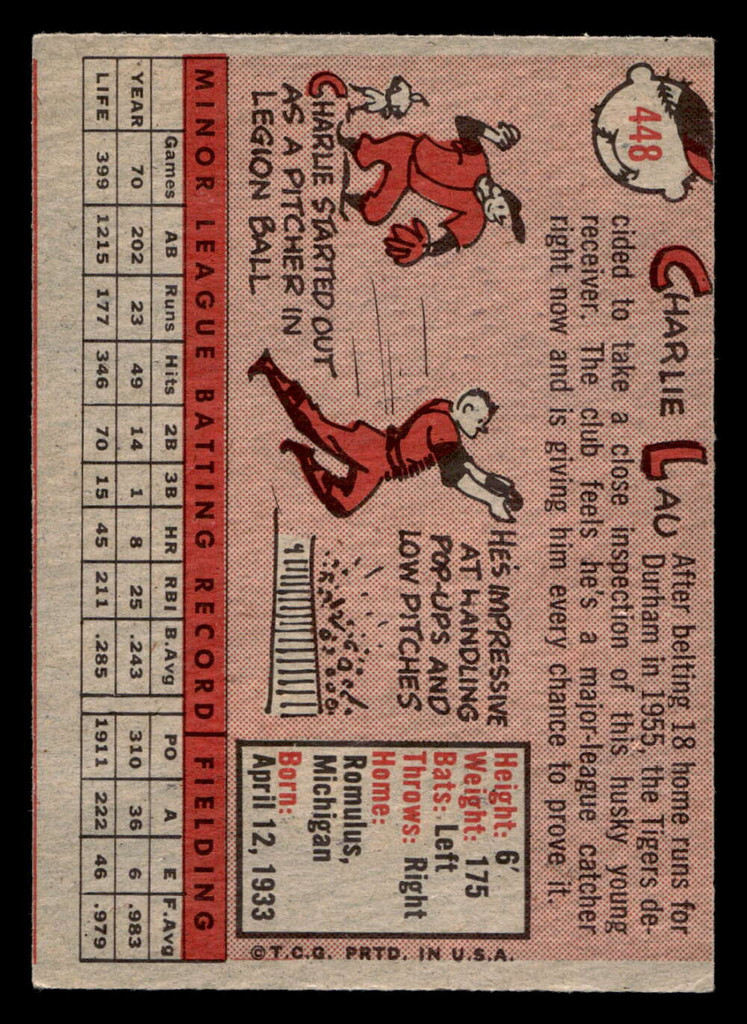 1958 Topps #448 Charley Lau Excellent RC Rookie 