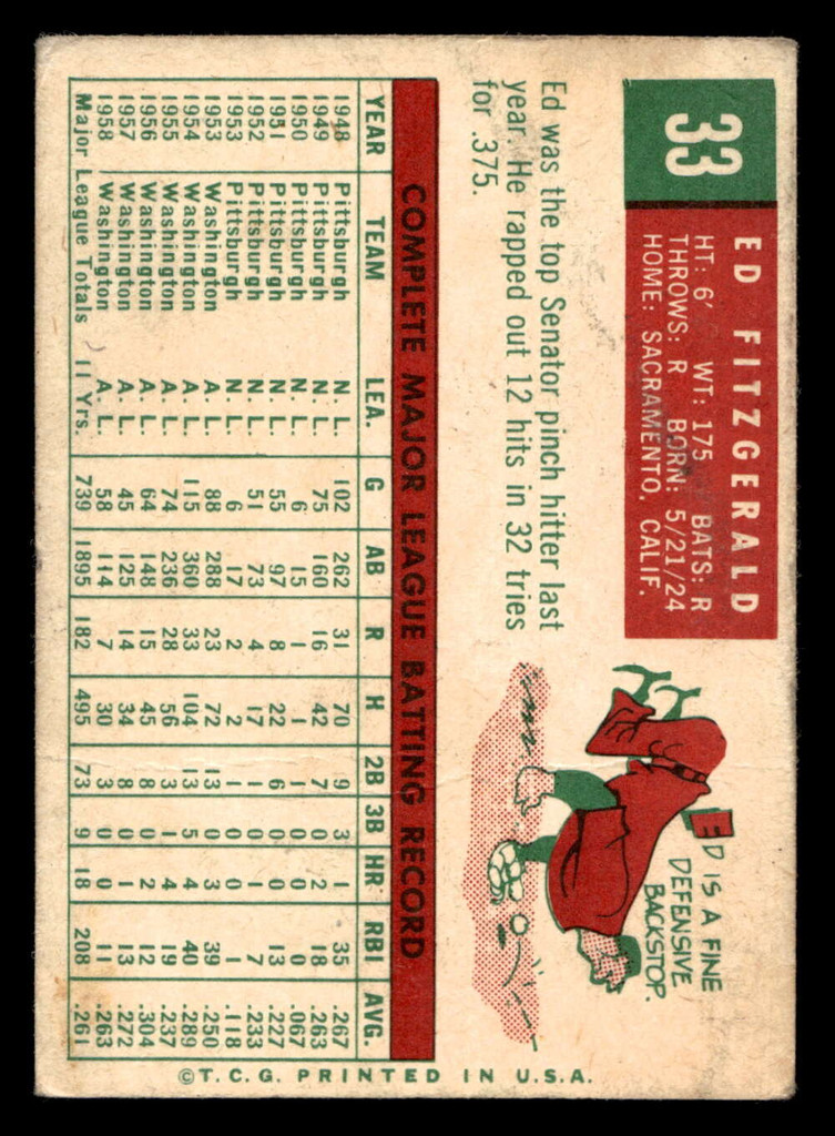 1959 Topps #33 Ed Fitz Gerald Very Good  ID: 511975