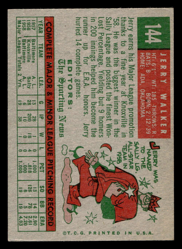 1959 Topps #144 Jerry Walker Ex-Mint  ID: 512001