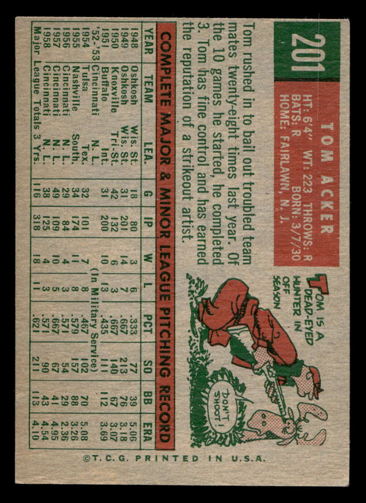 1959 Topps #201 Tom Acker Excellent+  ID: 512031