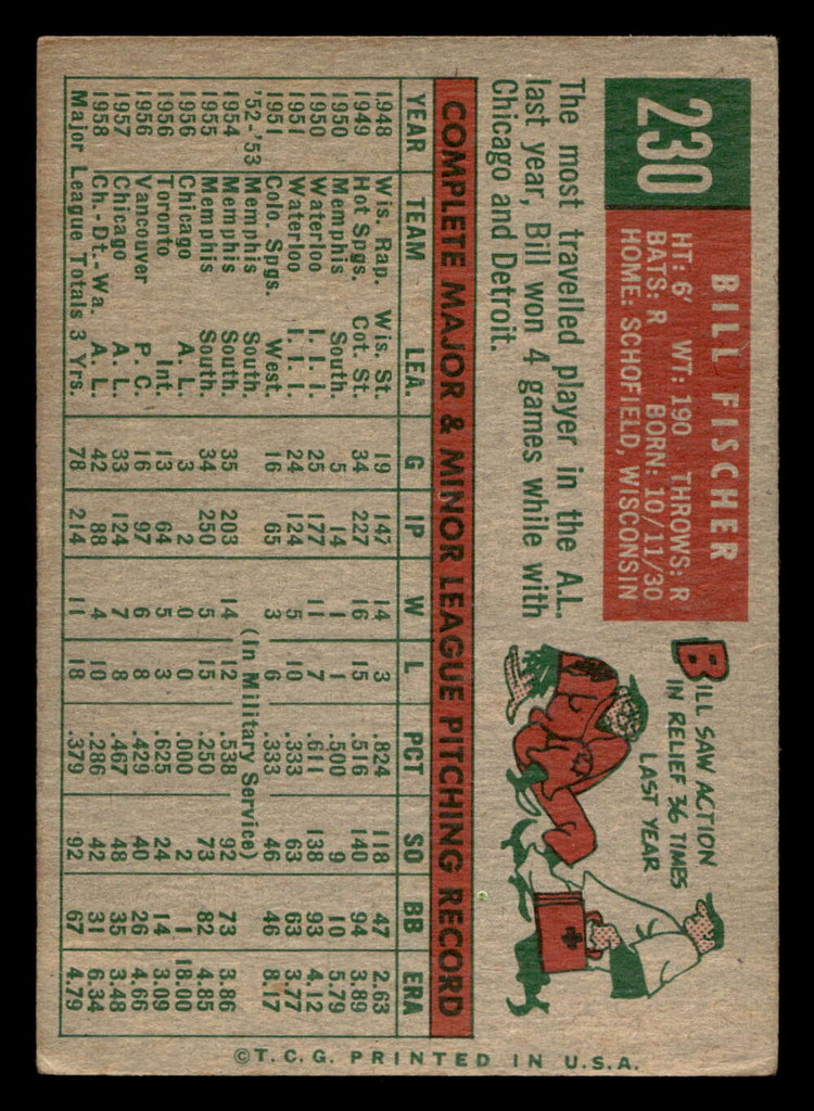 1959 Topps #230 Bill Fischer Excellent  ID: 512043