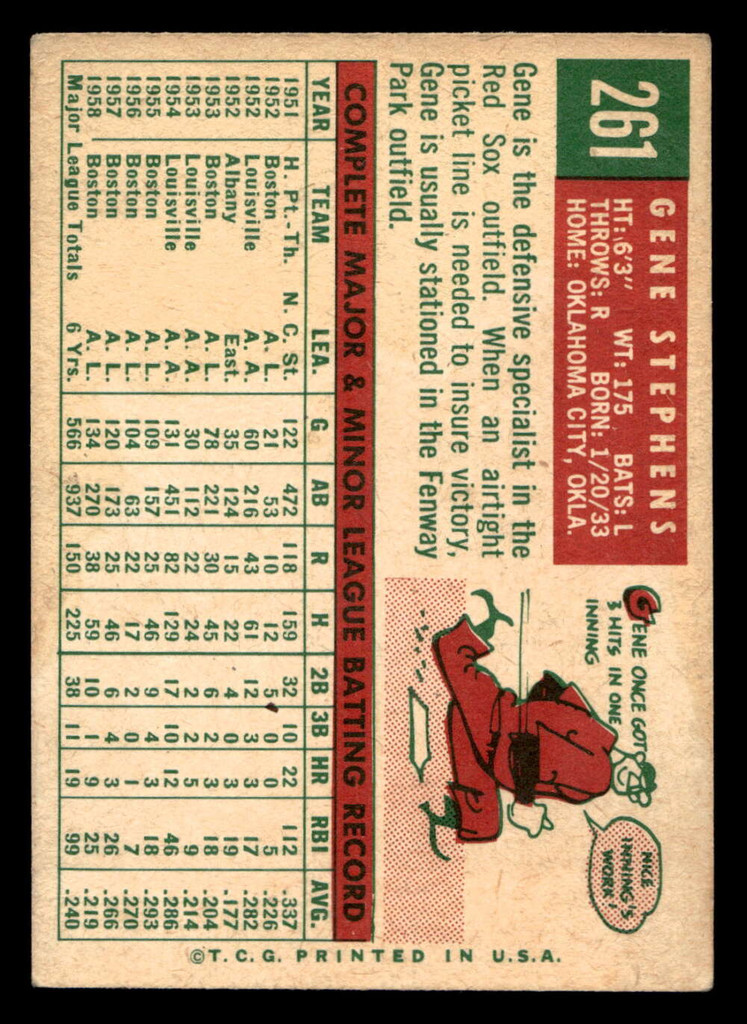 1959 Topps #261 Gene Stephens Very Good  ID: 512057