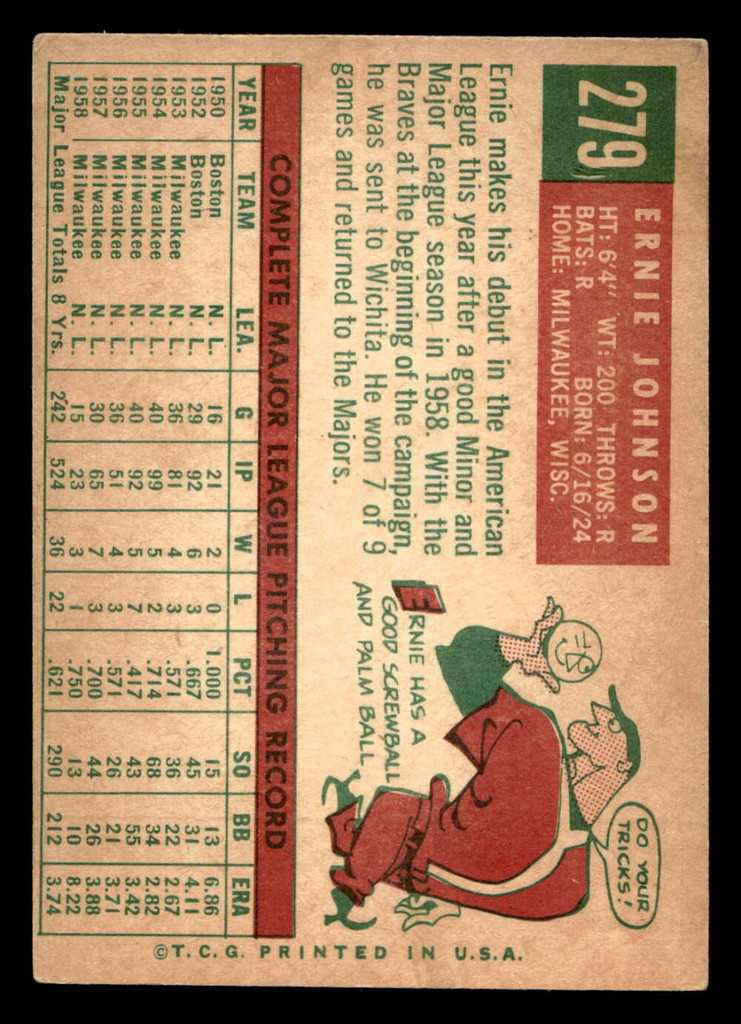 1959 Topps #279 Ernie Johnson Excellent+  ID: 512063
