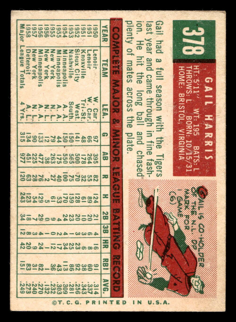 1959 Topps #378 Gail Harris Excellent+  ID: 512112