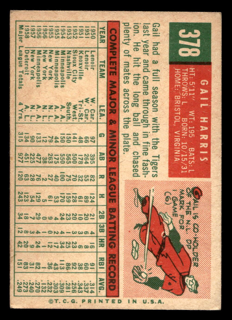 1959 Topps #378 Gail Harris Excellent+  ID: 512113