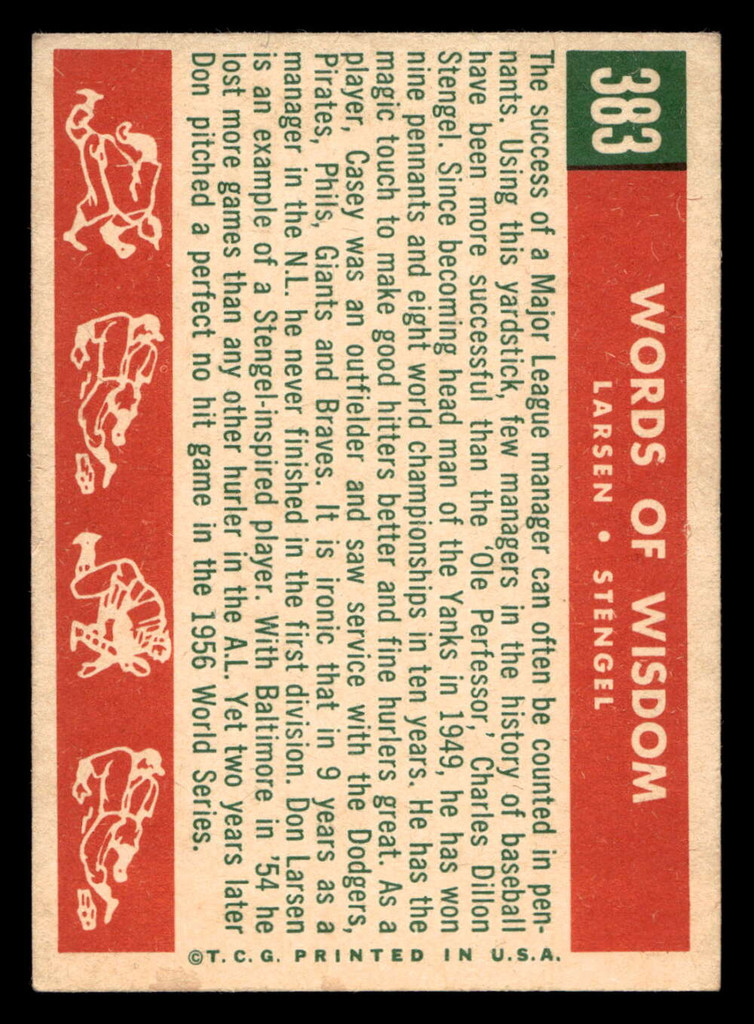 1959 Topps #383 Don Larsen/Casey Stengel Words of Wisdom Excellent+  ID: 512116