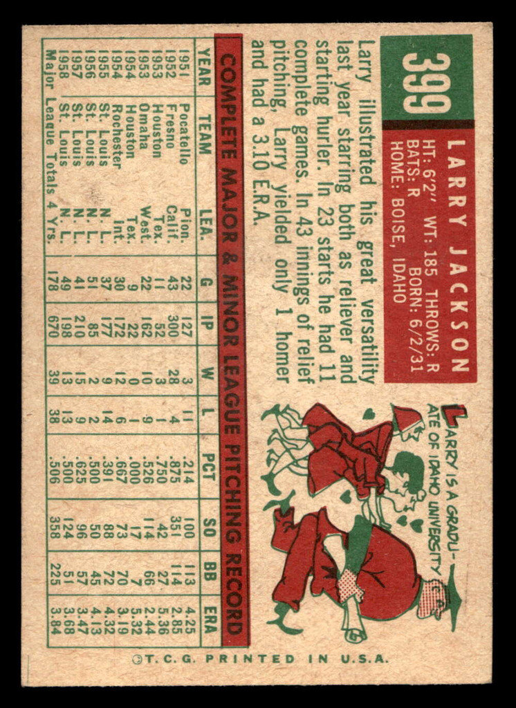 1959 Topps #399 Larry Jackson Excellent+  ID: 512128