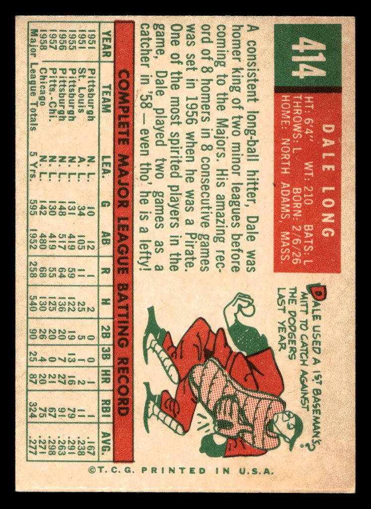1959 Topps #414 Dale Long Ex-Mint  ID: 512152