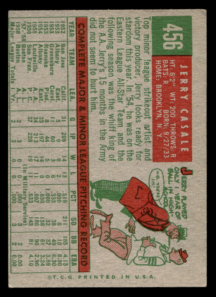 1959 Topps #456 Jerry Casale Excellent+ RC Rookie  ID: 512179