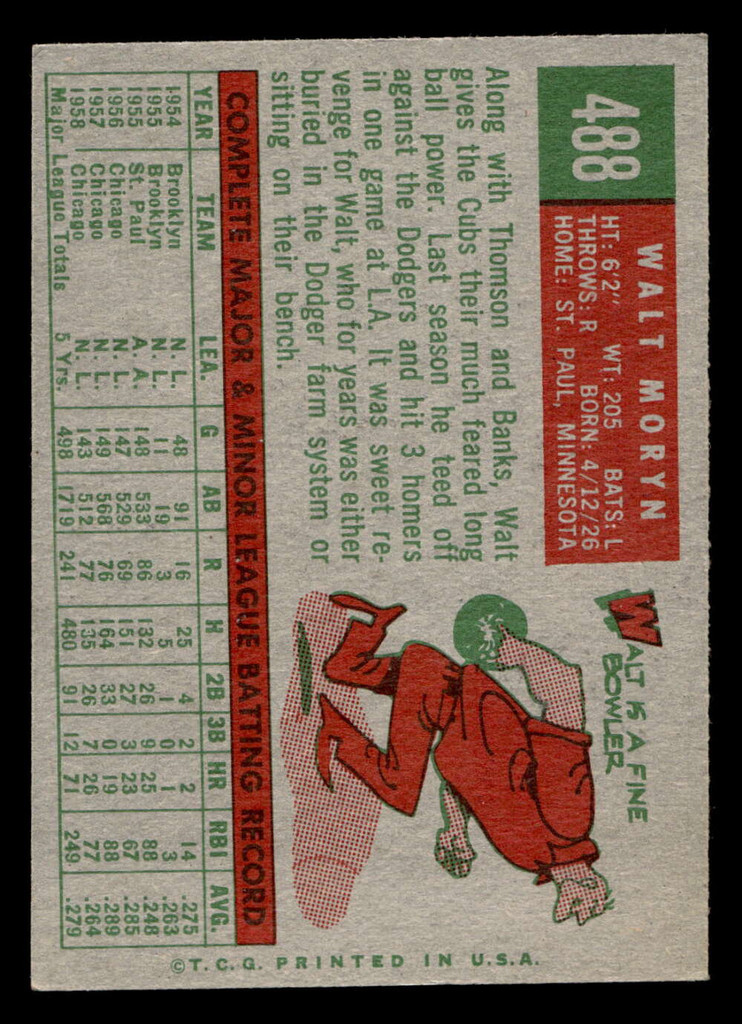 1959 Topps #488 Walt Moryn Ex-Mint  ID: 512188