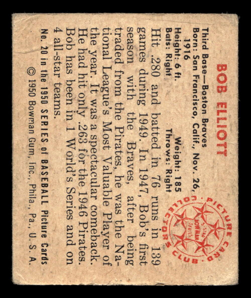 1950 Bowman #20 Bob Elliott Good 