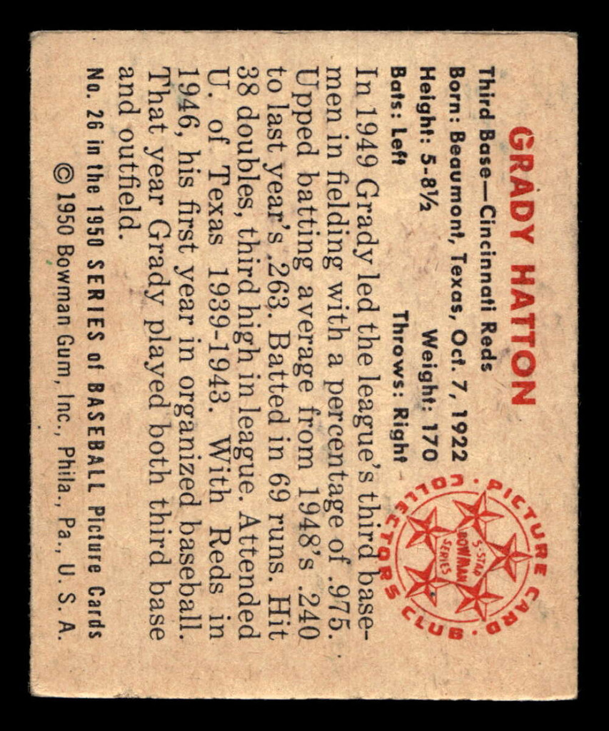 1950 Bowman #26 Grady Hatton Excellent 