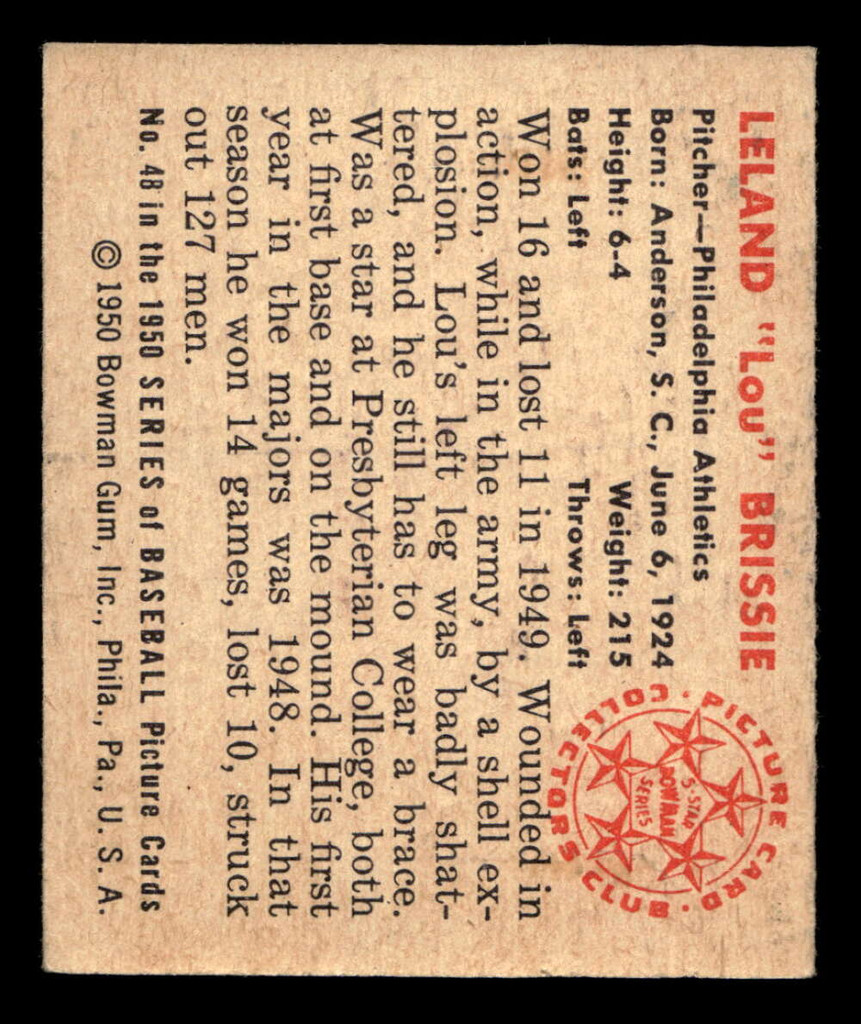 1950 Bowman #48 Lou Brissie Excellent+ 