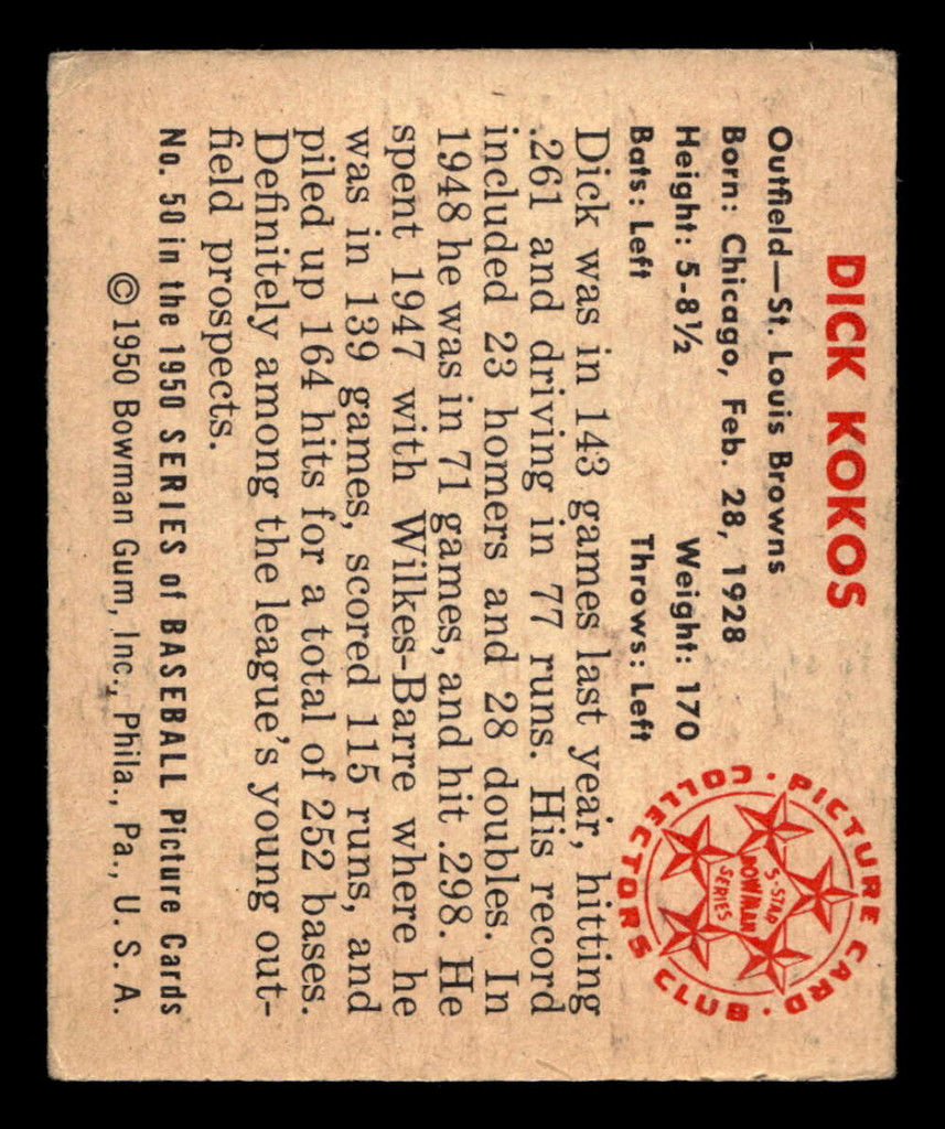 1950 Bowman #50 Dick Kokos VG-EX 